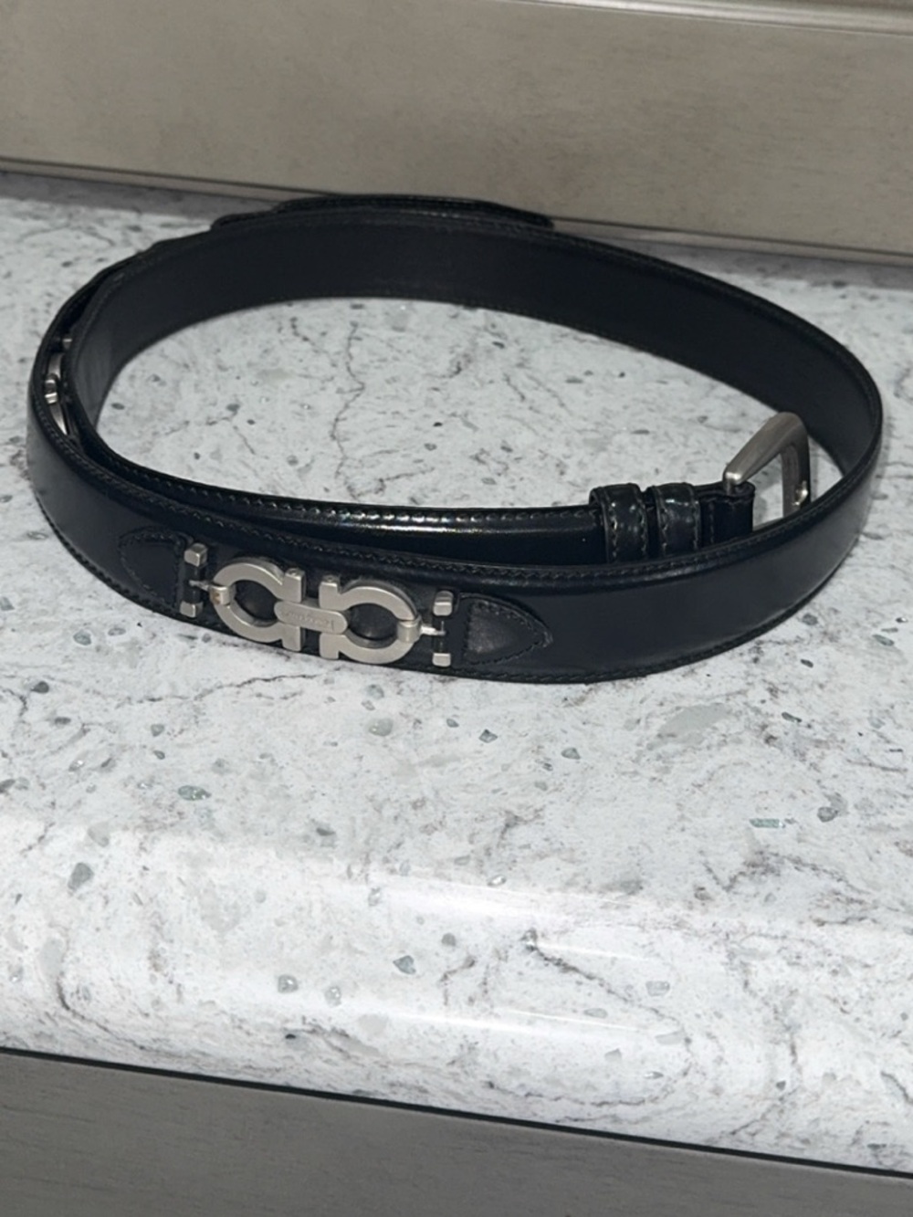 Salvatore Ferragamo Black Leather Women’s Belt with Silver Hardware AUTHENTIC
